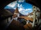 Courtyard of famous and beautiful Dracula castle named Bran Castle in Transylvania, Romania.