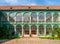 Courtyard with glazed windows of renaissance chateau in Dacice, Czech Republic