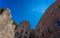 Courtyard of Grodno Castle in Zagorze under the sunlight and a blue sky in Poland