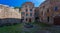 Courtyard of Grodno Castle in Zagorze under the sunlight and a blue sky in Poland