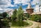 Courtyard in Izmaylovsky Kremlin in Moscow. Traditional Russian