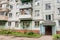 Courtyard of Khrushchyovka, common type of old low-cost apartment building in Russia and post-Soviet space. Kind of prefabricated