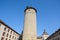 Courtyard of the Marienberg castle with medieval tower with blue