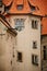 Courtyard of medieval majestic and romantic gothic castle Bouzov, old fairy-tale stronghold of Teutonic Order, fortress with stone