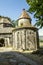 Courtyard of the monastery complex with the round chapel of Gregory covered with cut out columns