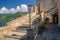 Courtyard old medieval castle Castello Ruffo, Scilla, Italy