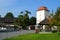 Courtyard of Ostrava castle in the warm rays of the sun