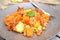 Cous cous arabic food with pumpkin carrots chikpeas lamb potatoes tomato