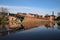 Coventry canal waters oxford canal route reflections of bridge and buildings hawkesbury junction