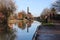 Coventry canal waters oxford canal route reflections of bridge and buildings hawkesbury junction