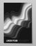 Cover with bw wave abstract vector background. Dynamic warped lines. Futuristic motion surface. Gradient distorted