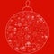 Cover design in the form of a Christmas ball on a red background with white elements for decorative design. Happy new year