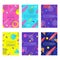 Cover design set with abstract geometric background. Memphis style covers. Poster, banner, brochure colorful templates. Vector ill