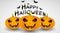 Cover for Happy Halloween. Smiling angry cartoon pumpkins on a white background. Grunge calligraphy with bats and spiders. Vector