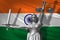 Cover about Law. Statue of god of justice Themis with Flag of India background. Original Statue of Justice. Femida, with scale, sy