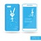 Cover mobile smartphone dancing funny rabbit skeleton in cartoon style on white background. Vector illustration