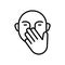 Cover mouth with hand while sneezing. Linear icon of touch face or don`t talk. Illustration of yawn out of boredom, close nose