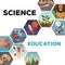 Cover page science and education with icons world evolution