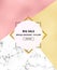 Cover placard sale white marble or stone texture and pink, gold foil texture and glitter frame background. Templates for your desi