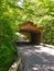 Covered barn tunnel in wood over road forest green f