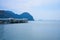 Covered boat pier. Transport boat port on a tropical island