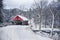 Covered bridge snowfall in rural New Hampshire