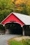 A covered bridge is surrounded by New England fall foliage