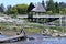 Covered bridge on trail on shoreline