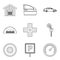 Covered parking icons set, outline style