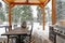 Covered patio with truss ceiling and outdoor kitchen