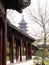 Covered walkway and pagoda in classical Chinese garden