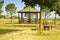 Covered wooden gazebos in a italian countyside Tuscany - Italy