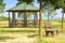 Covered wooden gazebos in a italian countyside Tuscany - Italy