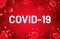 Covid-19 banner with red virus cells floating