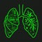 COVID-19 concept with scan virus in lung  green display and COVID -19 text in lung on grid black background vector design