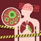 Covid-19 concept with Viruses In Human Lungs and caution tape vector design