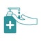 Covid 19 coronavirus, apply sanitizer hands, prevention outbreak disease pandemic line design icon