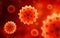 COVID-19 coronavirus background, microscopic view of SARS-CoV-2 corona virus in blood, 3d illustration. Research of coronavirus