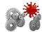 Covid-19 coronavirus gears engine production stop problem business - 3d rendering