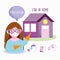 Covid 19 coronavirus infographic, stay at home, girl with mask, prevention tips