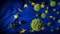 COVID-19 Coronavirus Molecules on European Union Flag - Health Crisis with Rise in COVID Cases - Europe Virus Pandemic