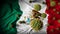 COVID-19 Coronavirus Molecules on Mexican Flag - Health Crisis with Rise in COVID Cases - Mexico Virus Pandemic