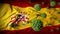 COVID-19 Coronavirus Molecules on Spanish Flag - Health Crisis with Rise in COVID Cases - Spain Virus Pandemic