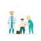 Covid-19, coronavirus people vaccination poster. Businessman got a vaccine from a doctor, nurse. Vector stock