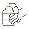 Covid 19 coronavirus prevention, apply sanitizer hands, spread outbreak pandemic line style icon
