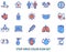 COVID-19 Coronavirus prevention color icon set. COVID-19 complete icon set. Covid-19 stopping tips.