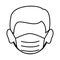 Covid 19 coronavirus prevention male face with medical mask line style icon