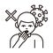 Covid 19 coronavirus prevention, sick man cover mouth with hand, spread outbreak pandemic line style icon