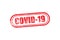 Covid-19, Coronavirus red grunge stamp, vintage rubber badge template isolated on white background. Vector illustration icon.
