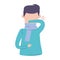 Covid 19 coronavirus, sick man coughing cover mouth with elbow, isolated icon